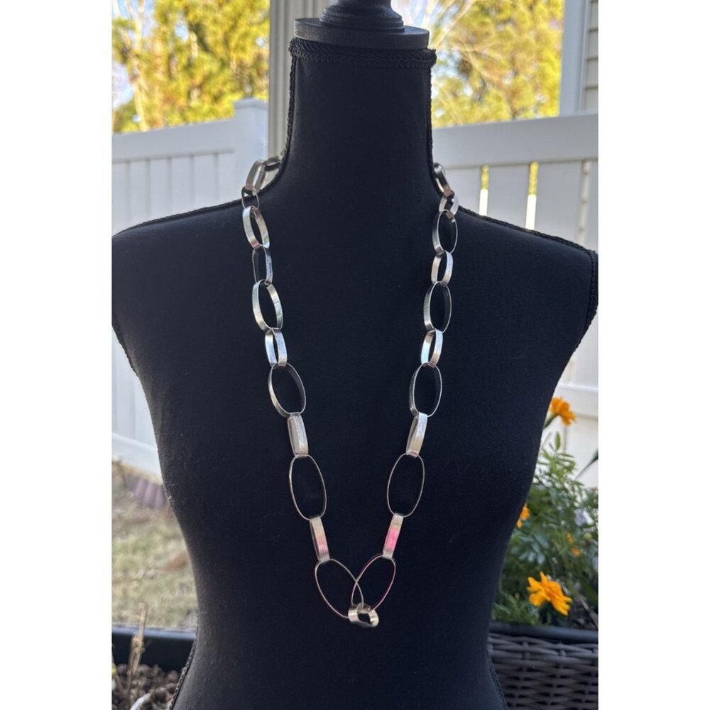 Silvertone Wide Oval Chain Loop Link Statement Necklace 16.5" Drop NEW
